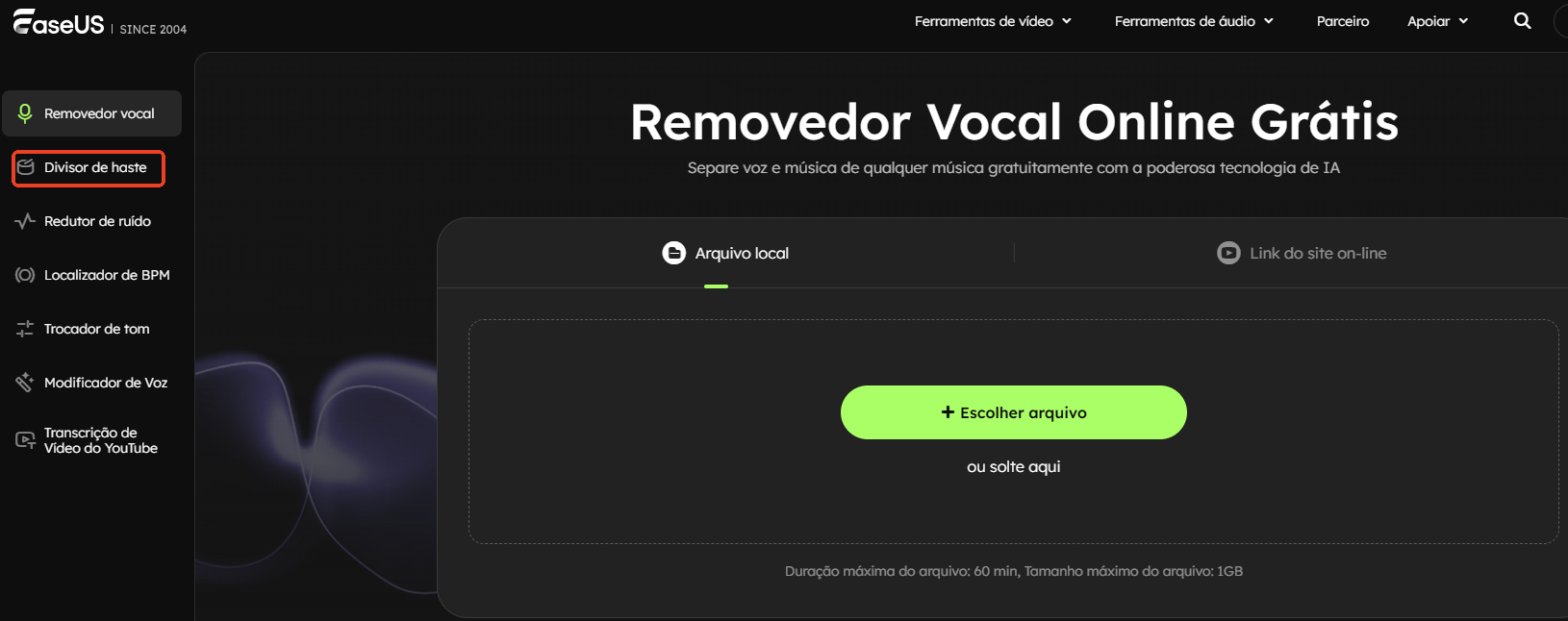 mover para a aba Divisor de haste