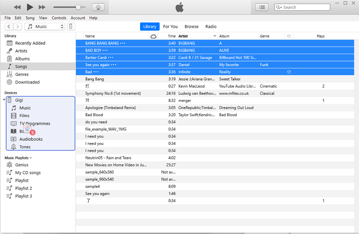 Synchronisieren von Songs mit Ihrem Gerät