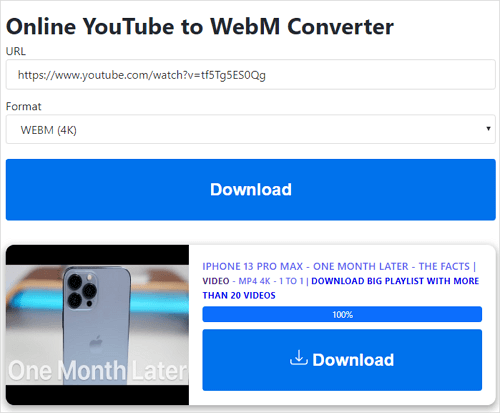 YouTube Videos zu WebM online konvertieren