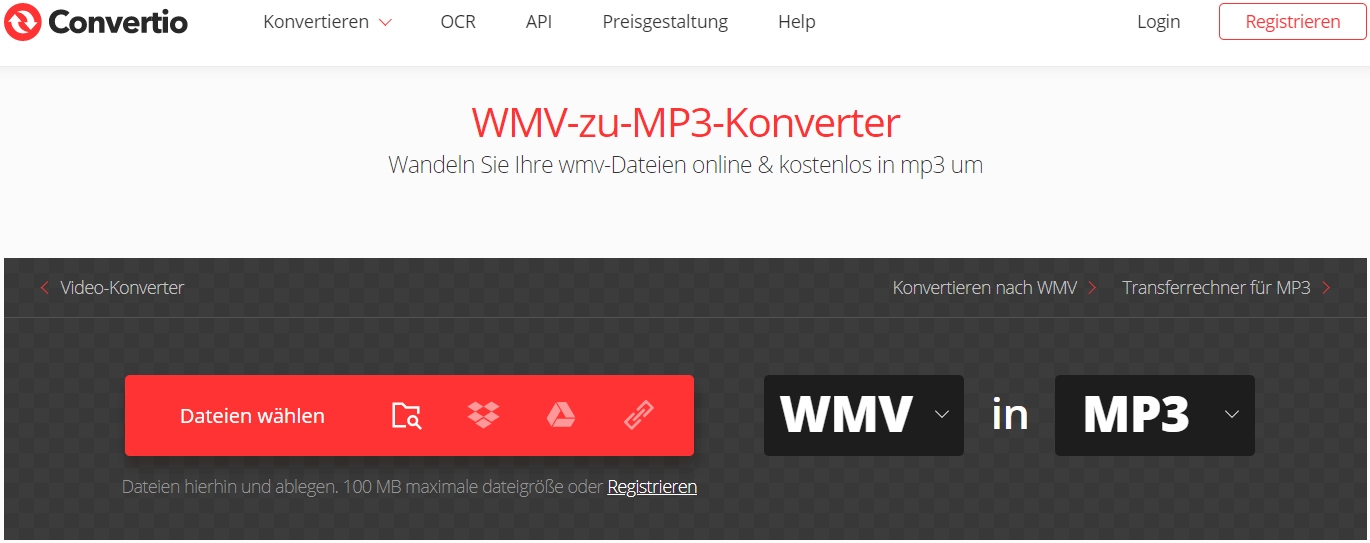 Das Videoformat durch Convertio konvertieren.