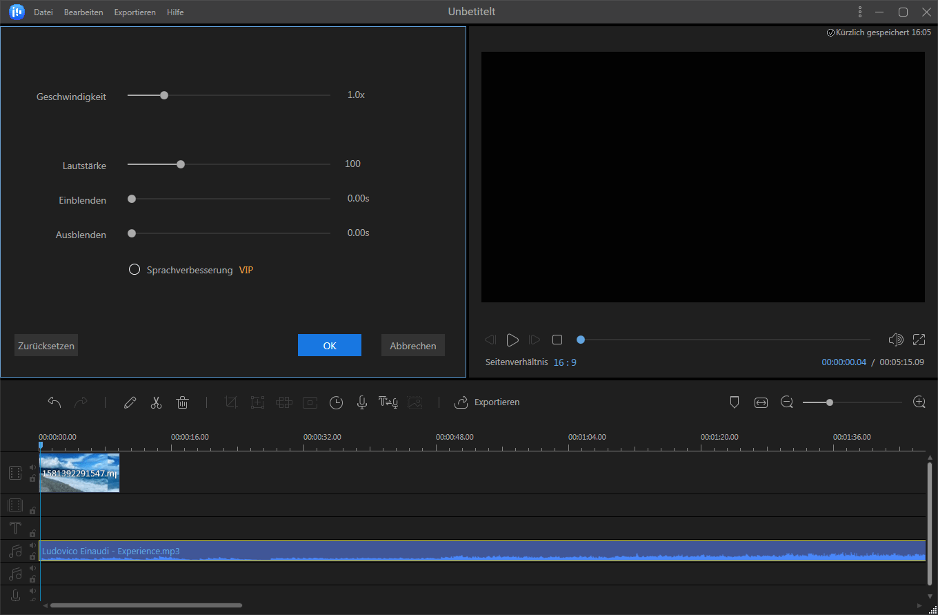 Lautstärke des Videos ändern.