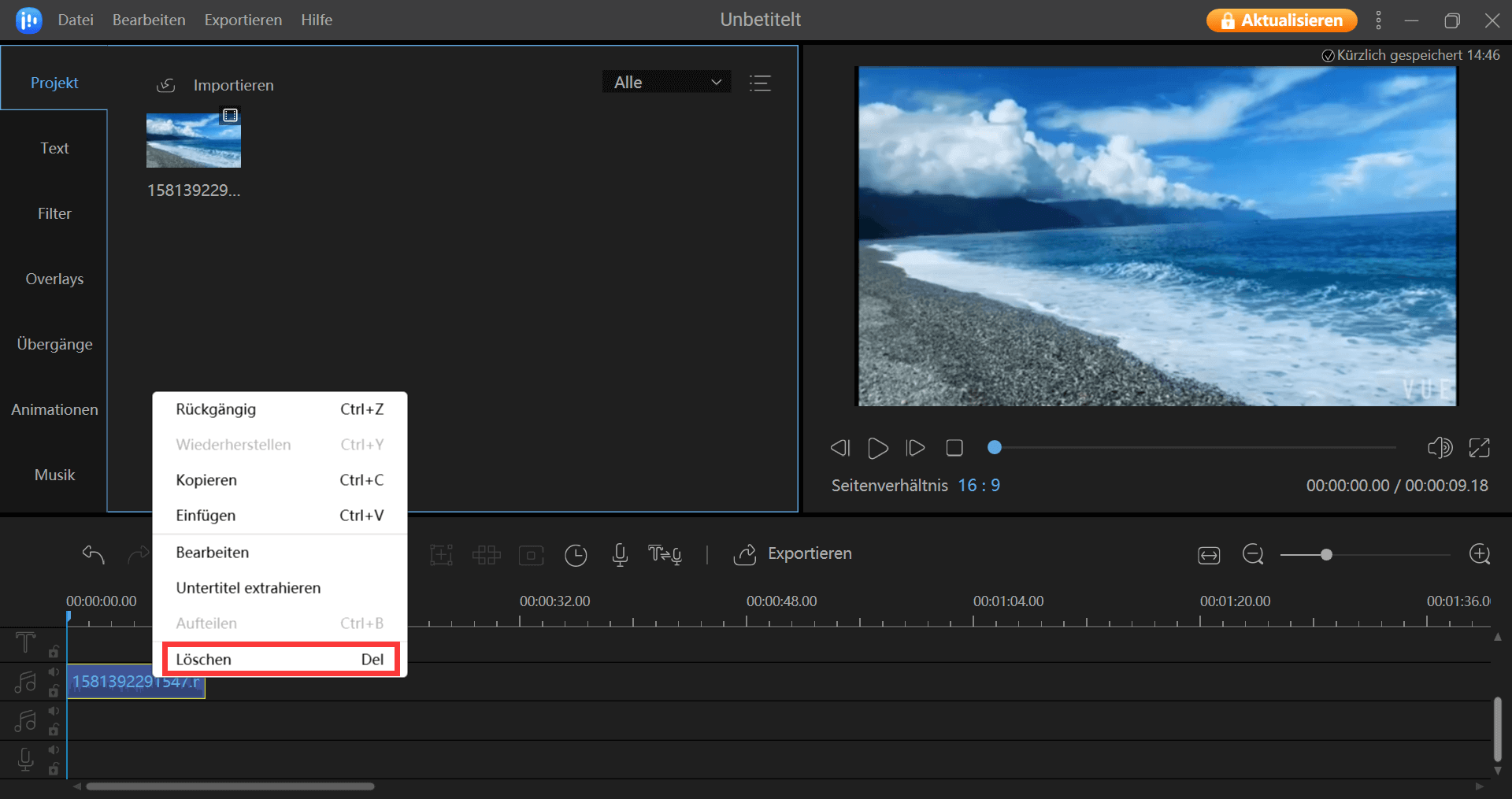 Alte Tonspur löschen.