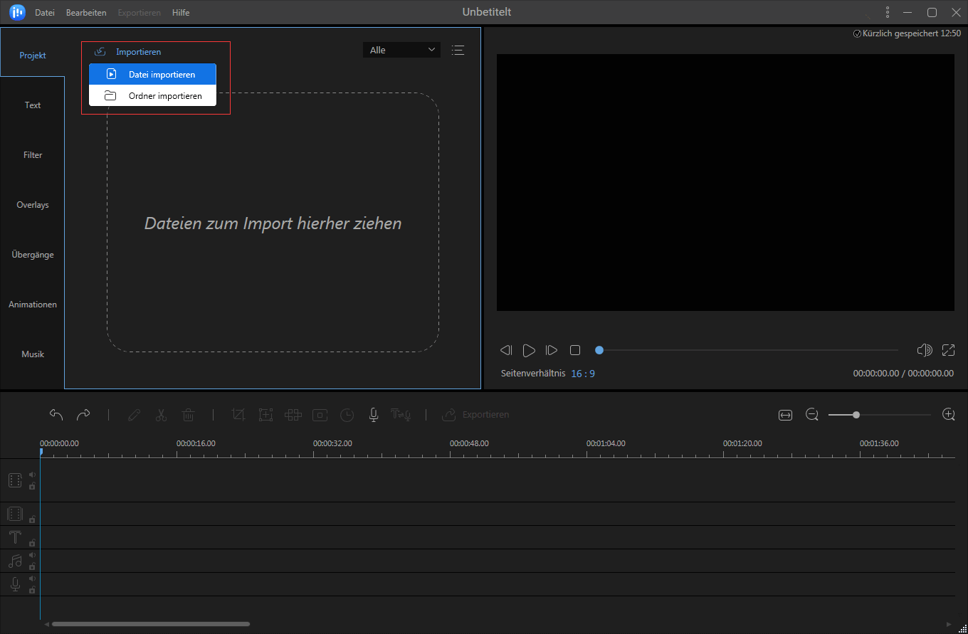 Audio und Videos impotieren.