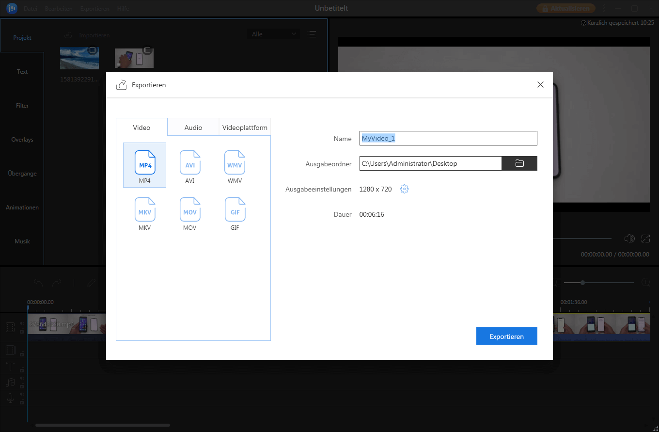 Bearbeitetes Video exportieren