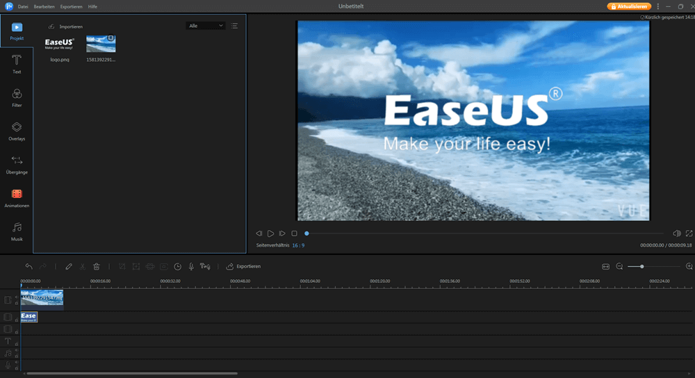 Das Video und das Wasserzeichen auf die PIP-Zeitleiste ziehen.