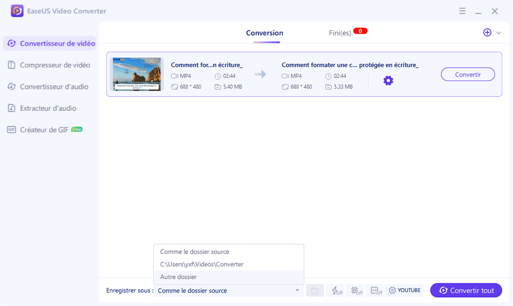 Lancer la conversion vidéo