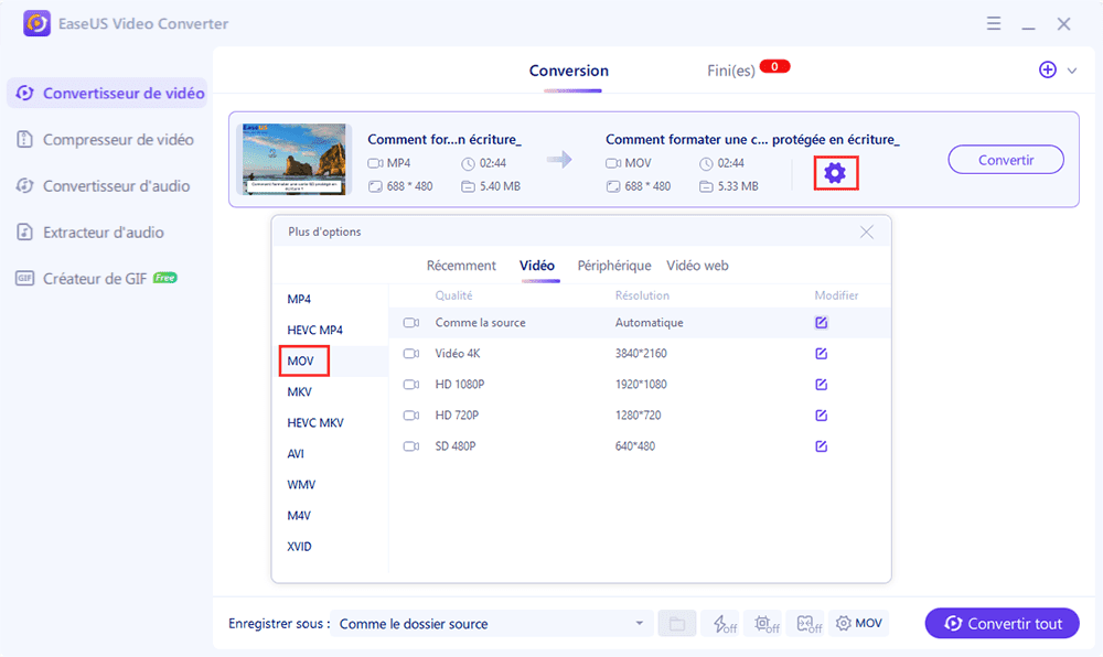 format de vidéo mov
