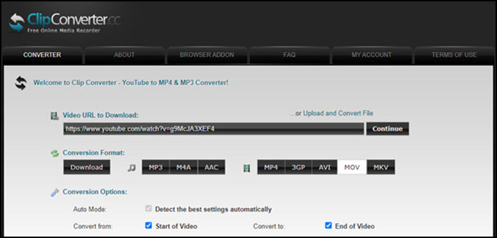 Clip Convert YouTube to MOV