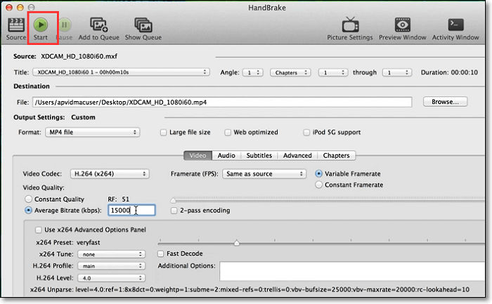 Start to convert MP4 to MKV with HandBrake