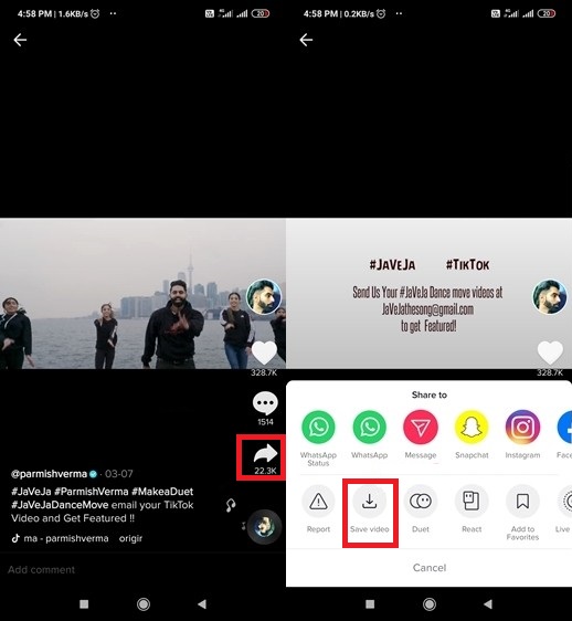 TikTok 동영상 저장