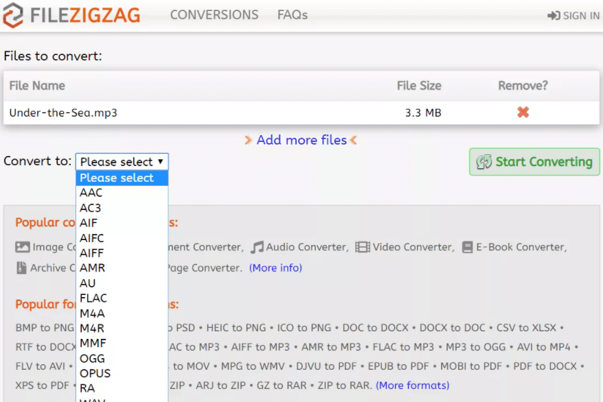 FileZigZagで簡単にWMVをMP4に変換