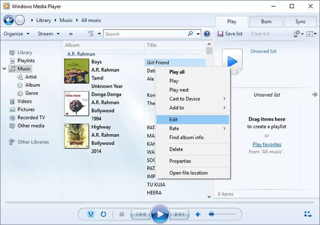 Windows Media PlayerでMP3ファイルを編集する手順1