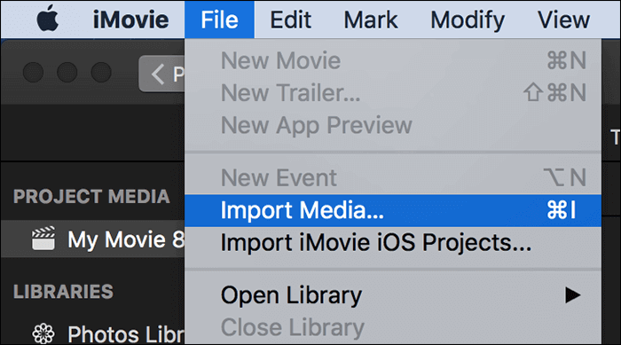 imovieでファイルをインポートする