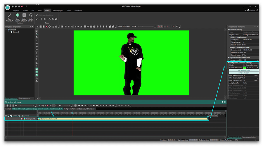 VSDC Video Editorでグリーンスクリーンを消す手順1