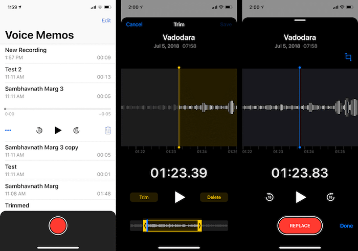 éditer audio avec Dictaphone sur iPhone