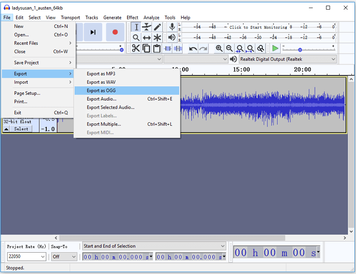 How to convert M4A to WAV with Audacity