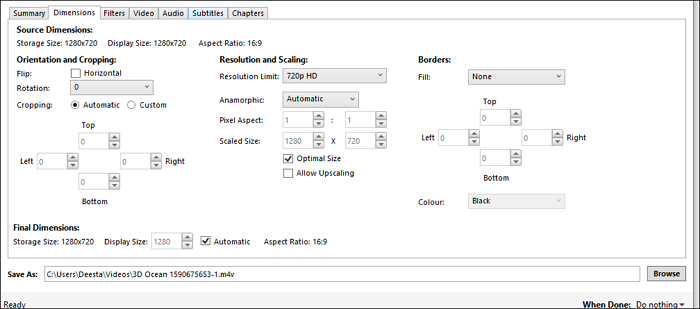 Change video resolution using Handbrake