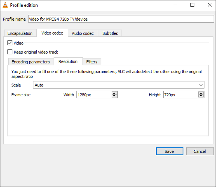 Change 1080p video to 720p with VLC