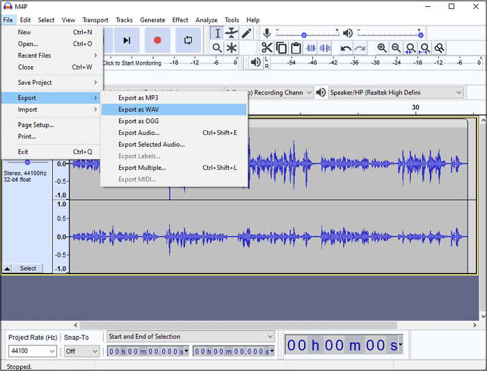 Audacity Convert M4P to WAV Windows