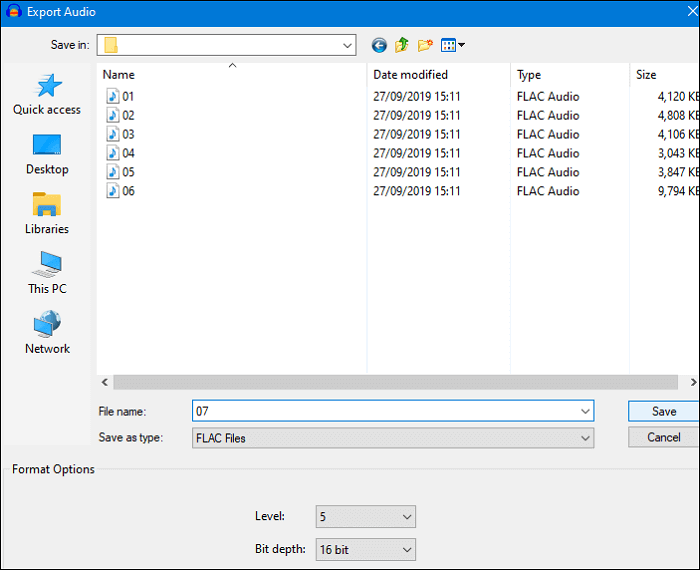 convertir vers flac avec audacity