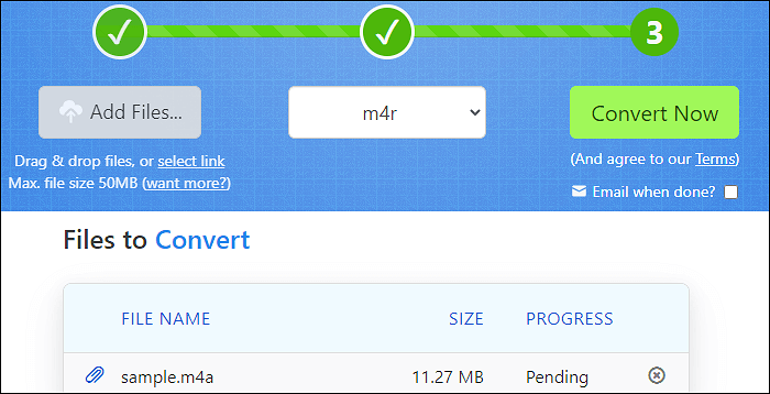 conversion m4a avec zamzar