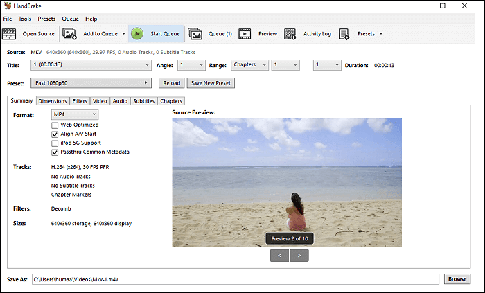 handbrake convert mkv to mp4