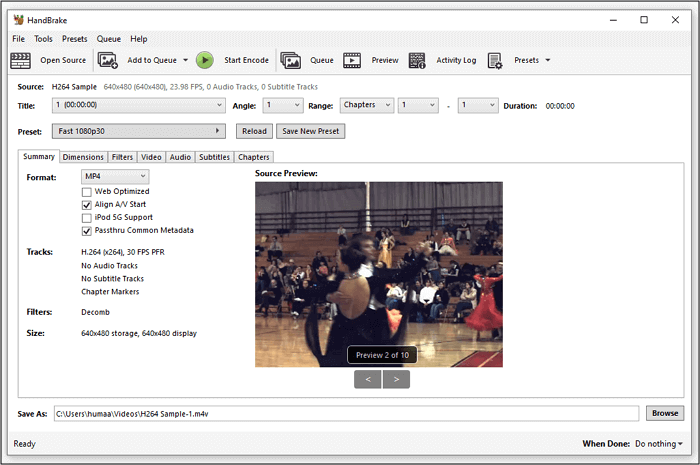 HandBrake Convert H264 to MP4 Windows