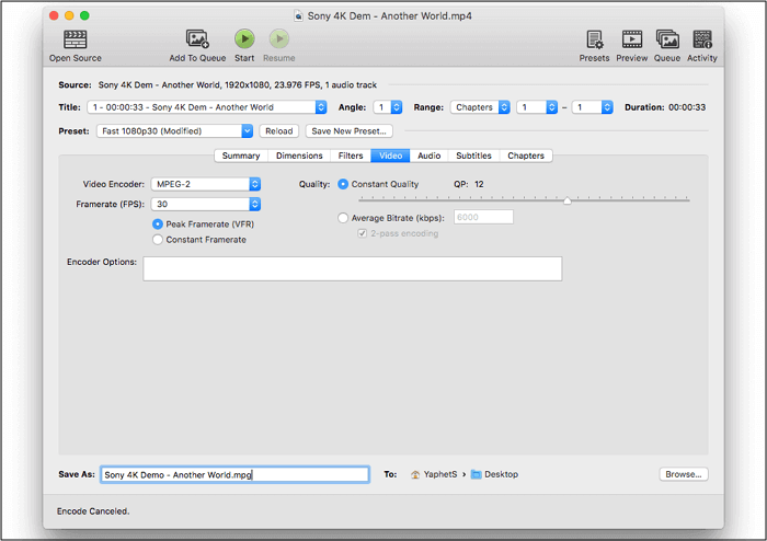 Handbrake Convert MP4 to MPEG2 Mac