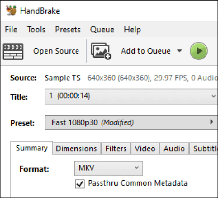 Choose MKV as the output format