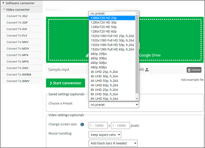 Convertisseur de résolution vidéo en ligne - Online Convert