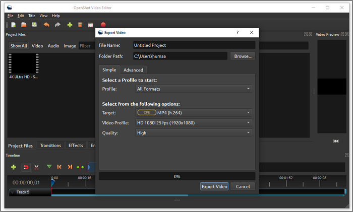 Openshot - Convertitore video 4k