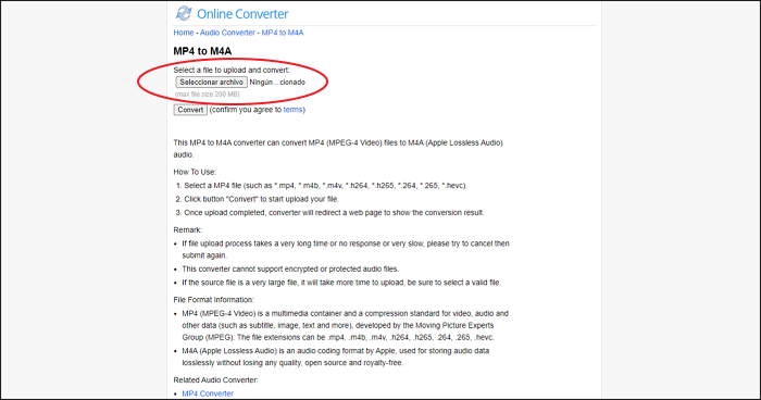 Online-Convert - converti MP4 in M4A