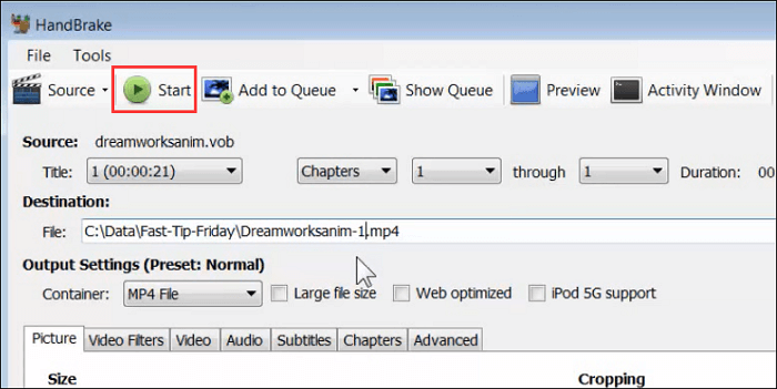Convert VOB in MP4 using Handbrake