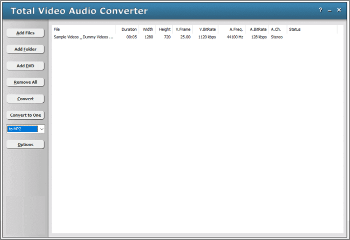 Total Video Audio Converter Youtube a MP2