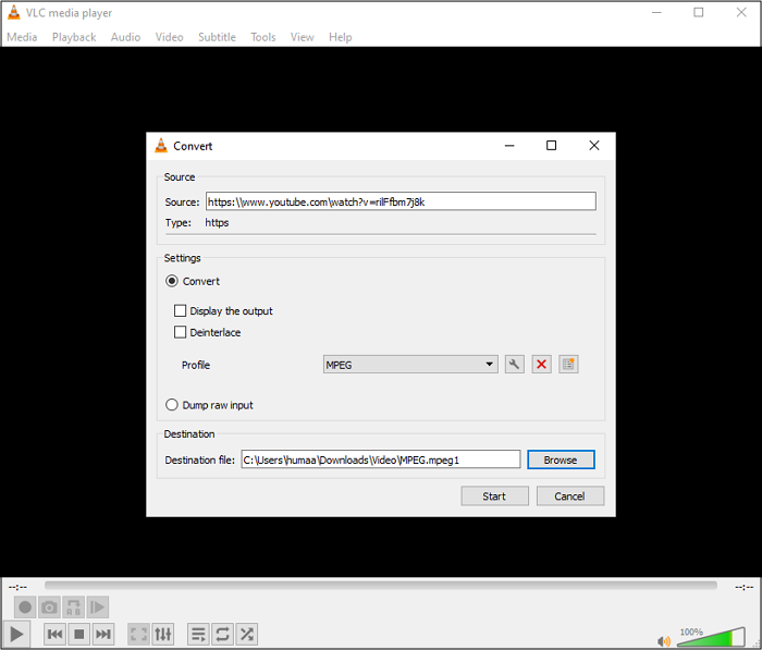 Convert YouTube to MPEG in VLC
