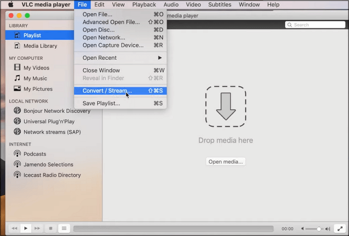Select Convert or Stream option in VLC