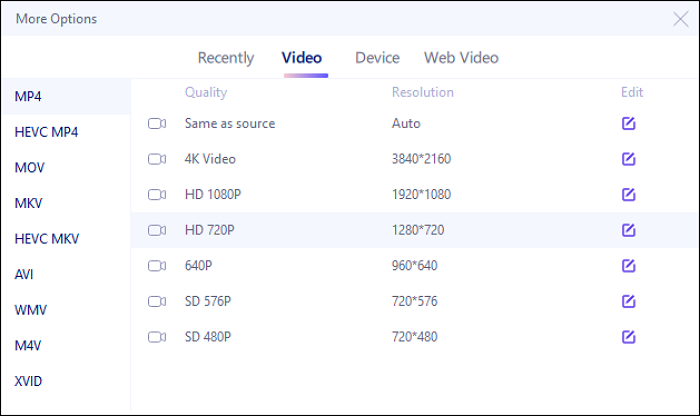 Choose the 720p option