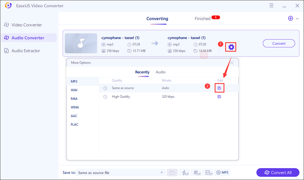 Audio editing options