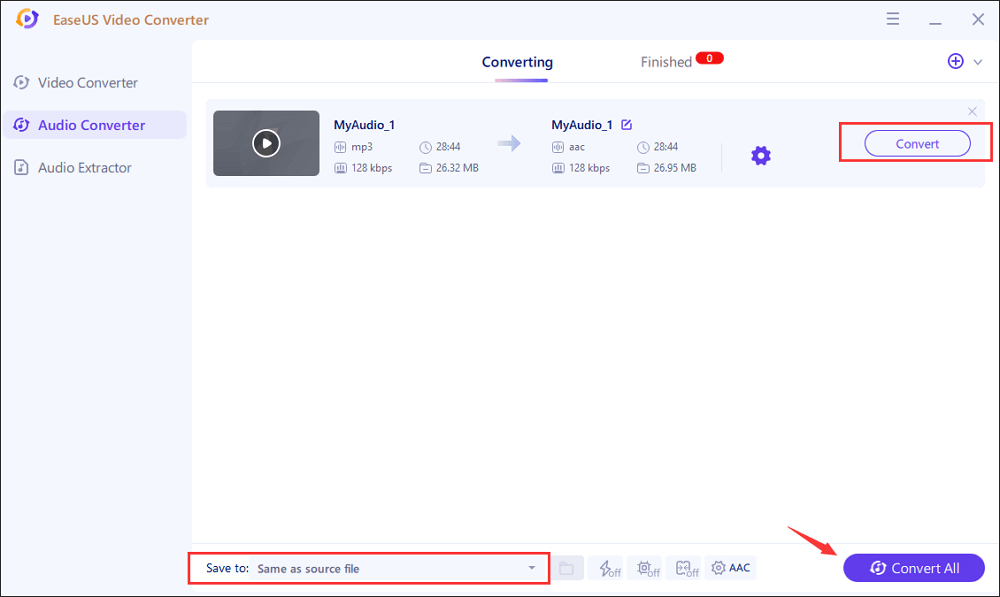 convert audio to aac