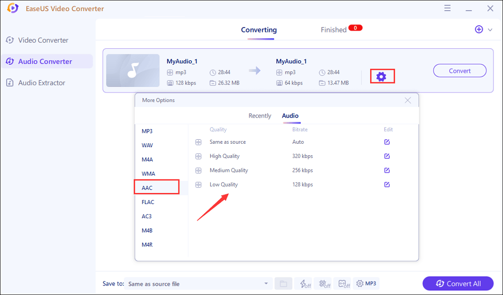 select aac format