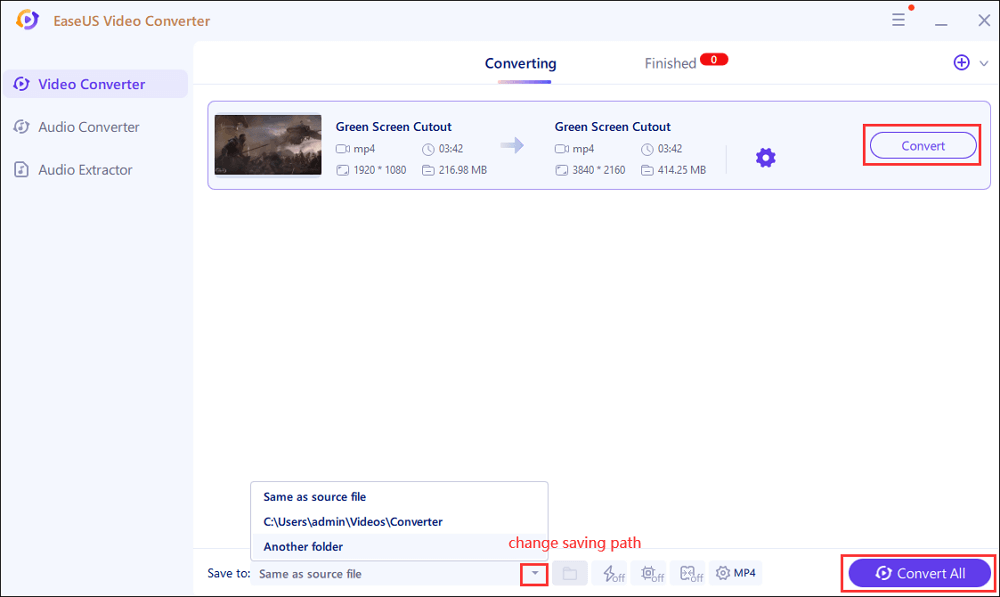 Start video conversion