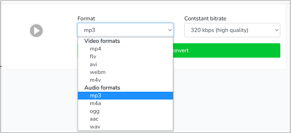 Selecione o formato para o qual deseja converter o vídeo FB