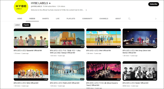 YouTube 上的 BTS MV