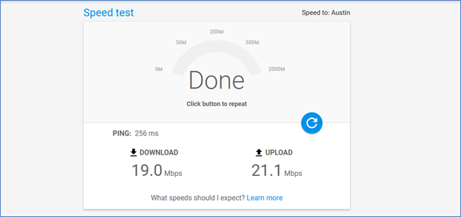 o resultado da verificação de velocidade da rede