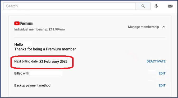 data de validade do youtube premium