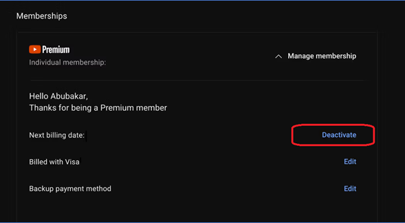 desativar a assinatura premium do youtube