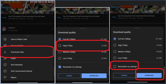 verifique as configurações de download do youtube