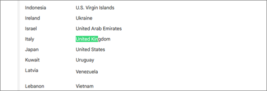 verifique o país disponível