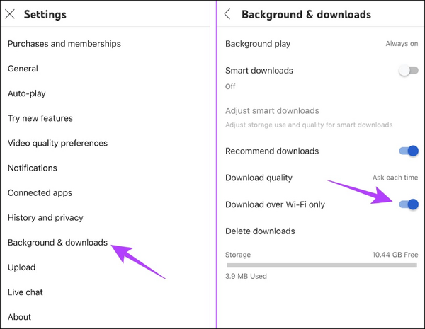 verifique as configurações de download