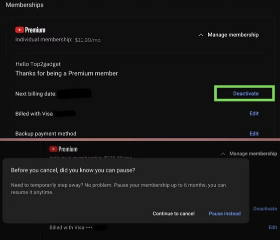 verifique a expiração da assinatura do youtube